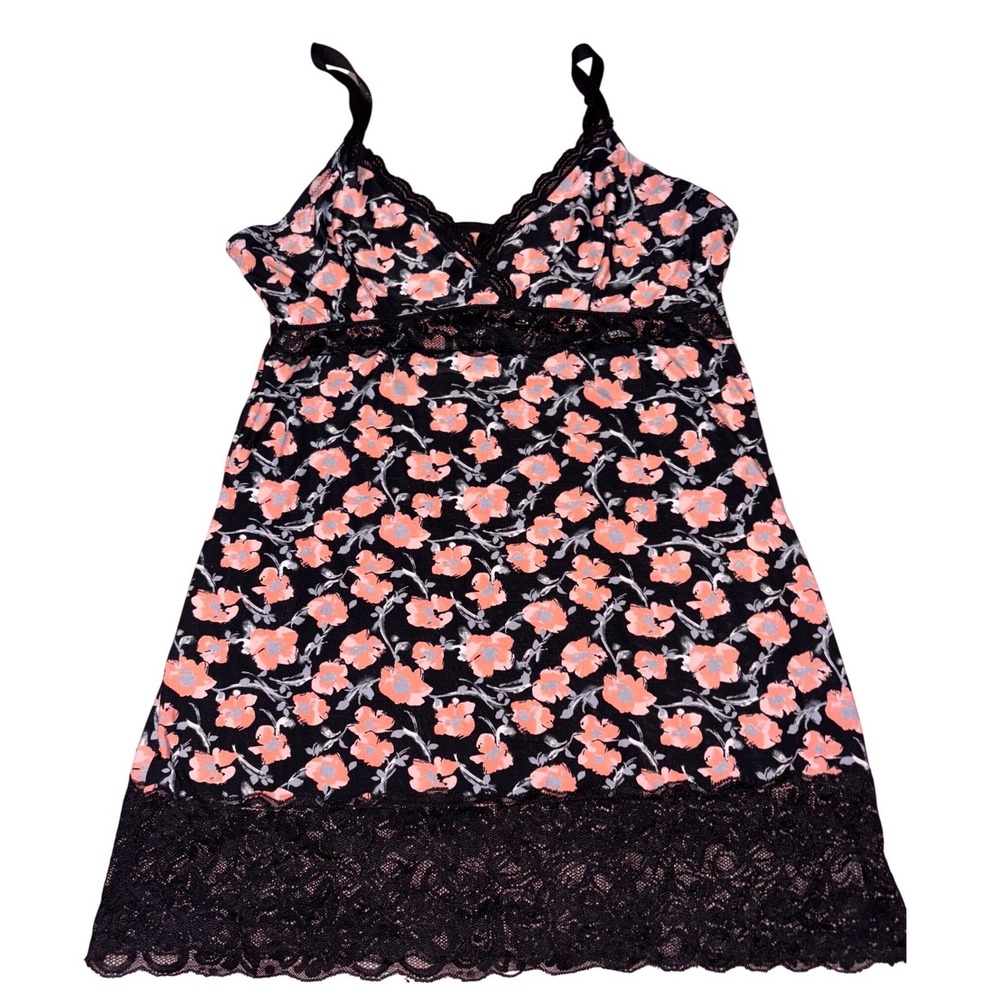 Marilyn Monroe Intimates Plus Size Black Pink Floral Lace Chemise‎ Nightgown, 2X